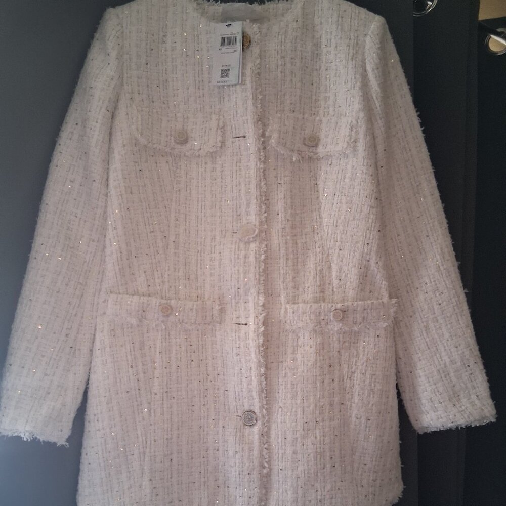 XS cream/white + sparkles elegant jacket.  Perfect for the holidays.